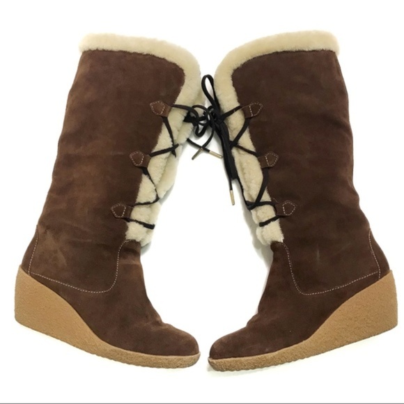 Michael Kors Shoes - Michael Kors Suede Shearling Fur Wedge Boots Sz 7
